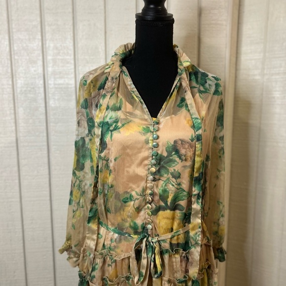 O.P.T. Cosmia Beige Floral Ruffle Tiered Midi Dress, size XL. - Picture 4 of 10
